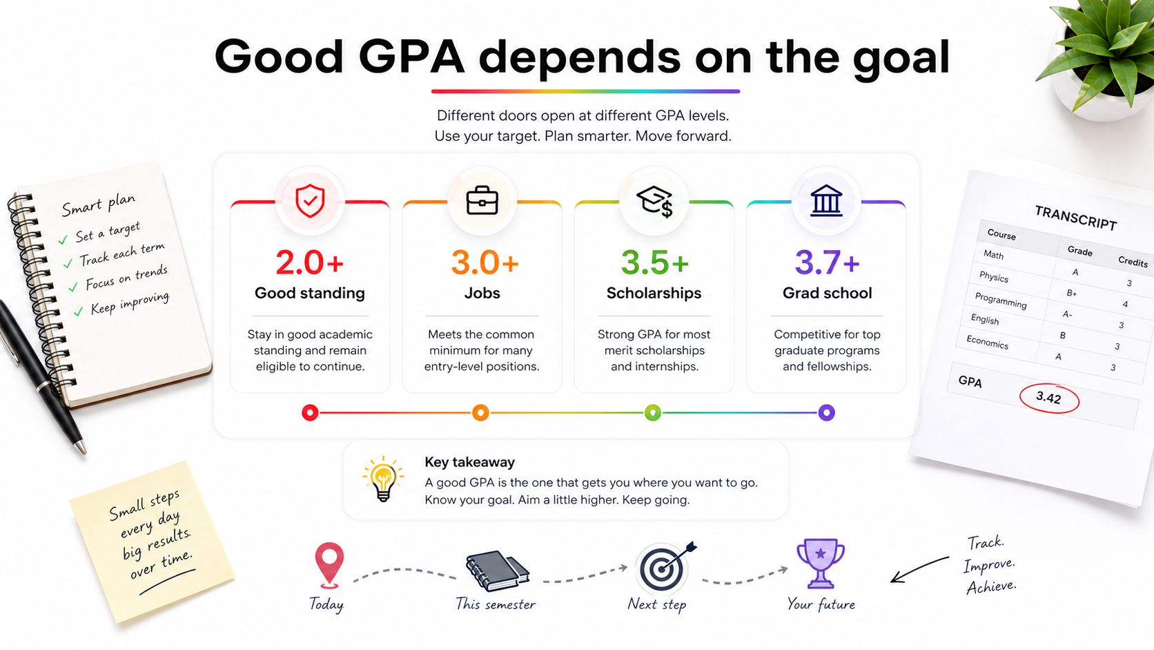 AI generated visual showing college GPA ranges by goal